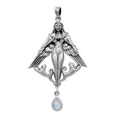 Colgante Freya de plata de ley con piedra lunar arco iris de la diosa Dryad Design