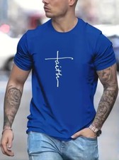 Camiseta Real Azul Cruz De Fe Moda Casual Manga Corta Ropa Calle Camiseta Sólida