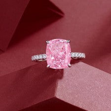 Anillo de compromiso solitario de diamantes rosas talla cojín de 3,00 quilates acabado en oro blanco de 14 quilates