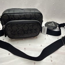 Bolso Bandolera Pequeño GUESS Para Mujer Negro Gris Monograma Logo Cremallera con Bolsa 🖤