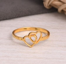 Anillo entrelazado enchapado en oro de 18k, anillo corazón doble conexión amor plata de ley