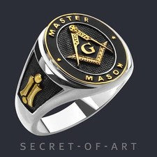 Anillo masónico 925 plata 750 oro amarillo dorado Master Mason anillo de sello