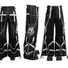 Pantalones cargo punk rock de moda para hombre estilo holgado araña correas cremallera cadenas gótico