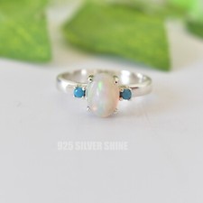 ANILLO JOYERÍA HECHO A MANO PLATA ESTERLINA SÓLIDA 925 PIEDRAS PRECIOSAS NATURALES ÓPALO ETÍOPE