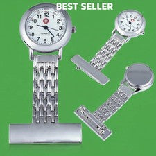 1-3 Acero Inoxidable Reloj Enfermera Cuarzo Plata Llavero Broche Bolsillo + BATERÍAS GRATIS