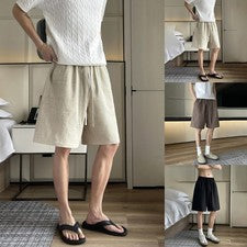 Pantalones Cortos Informales Para Hombre Imitación Lino Sueltos Hasta la Rodilla Transpirables Pantalones Cortos