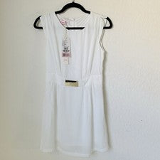 Mini Vestido Finyuan Mujer M Blanco Dorado Cinturón Sin Mangas Boda Despedida de Soltera