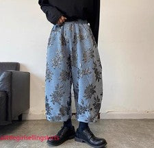 Pantalones informales bordados sueltos estilo chino retro de invierno de moda para hombre