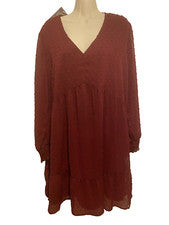 Vestido para mujer Famition rojo oscuro punto suizo manga larga con capas talla XL NUEVO CON ETIQUETAS