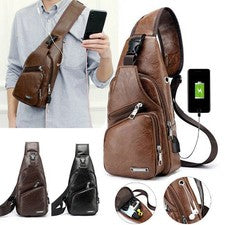 Bolso bandolera informal de cuero PU para hombre Mochila de hombro Paquete de pecho vintage