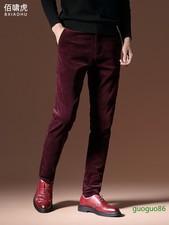 Pantalones informales de pana para hombre ajustados pantalones largos de algodón vestido de negocios invierno