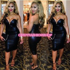 Sexy Mini Vestido Para Mujer Cuello en V Sin Tirantes Bodycon Vendaje Noche Fiesta Cóctel