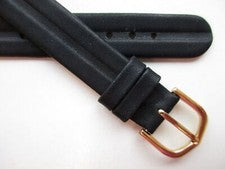 Correa de reloj de cuero sin cónicos negra lisa 14 mm 2 mm delgada "prensada central" G