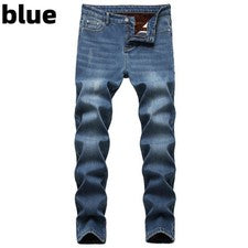 Pantalones de mezclilla para hombre de invierno forrados de lana estilo vintage elásticos ajustados