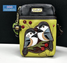 BOLSO BANDOLERA BOLSO CHALA VERDE PARA TELÉFONO CELULAR CHICKADEE BIRD