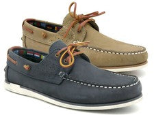 Zapatos de barco de cuero para hombre mocasín Goodyear marco cosido azul beige