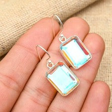 Pendiente de joyería de plata de ley 925 hecho a mano con piedras preciosas de topacio místico
