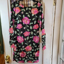Vestido para mujer Siena negro floral bordado malla manga larga talla 12 nuevo con etiquetas