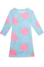 Vestido para mujer - Vestido estampado azul brillante rosa - Vestido camiseta - Pequeño - Algodón