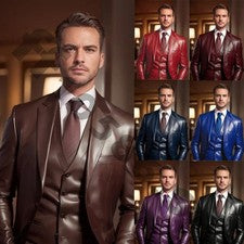 Moda Cuero Para hombres Trajes Formales Negocios Boda Novio Baile de graduación Esmoquin 3 Piezas