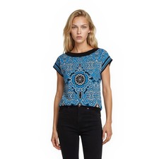 Nuevo con etiquetas Vestido Tejido Laundry by Design Para Mujer Talla Mediana Azul Estampado Medallón