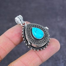 Colgante venenoso de plata de ley 925 hecho a mano con piedras preciosas turquesa 1,77" a421
