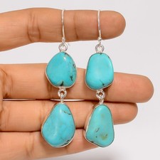Pendientes de plata 925 con piedras preciosas turquesa tibetana joyería de moda 2,7" ARE-5940