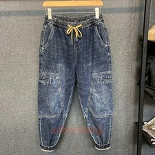 Moda Para hombres Denim Harén Pantalones Cordón Sueltos Jeans Cintura Elástica Pantalones Retro