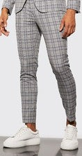 Hombres Pantalones Lápiz Ajustados a Cuadros Elastizados Informales Pantalones de Trabajo Cremallera Pantalones Ajustado