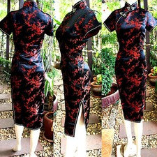 Asia China/Japón Qipao/Vestido Geisha/Disfraz Cheongsam Negro/Rojo T. 34/40