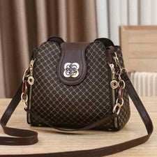 Bandolera de hombro de cuero PU para mujer, estampado geométrico, marrón