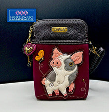 BOLSO BANDOLERA BOLSO CHALA MORADO TELÉFONO CELULAR GRANJA CERDO ROSA MANCHADO