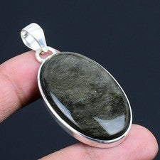 Plata Brillo Obsidiana Piedra preciosa Hecho a mano 925 Plata Joyería...