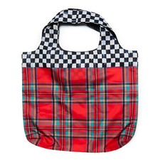 Bolso de compras reutilizable MacKENZIE CHILDS TOTE ROJO TARTÁN To-Go TOTALMENTE *NUEVO*