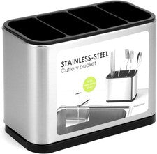 Soporte para utensilios de acero inoxidable QWORK® con 4 compartimentos y base de drenaje - Ki