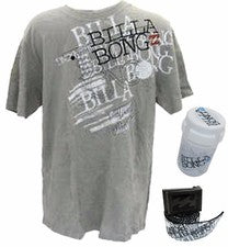 Camiseta Para Hombre + CINTURÓN + FRASCO Algodón Jersey GRIS Top Deportivo BILLABONG Conjunto de Regalo | S