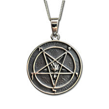 Colgante Sello de Baphomet Plata 925 Pentagrama Invertido Collar Joyería y Caja
