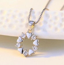 Collar de cadena colgante con dije de corazón de cristal joyería de plata de ley 925