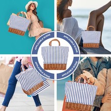 Bolso de lona para mujer Bolso de compras de moda Bolso de mano de lona simple de ratán