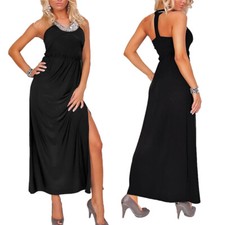 Vestido de noche largo hasta el suelo moda de noche vestido de fiesta cuello redondo con pedrería S/M M/L negro