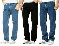 Hombres Jeans Denim Pierna Recta Regular Informal Pantalones Vaqueros Lisos Denim UK 30"-50"