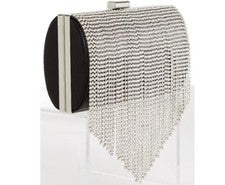 INC Ranndi embellecido cristal flecos mujer clutch minaudiere - PLATA/NEGRO~