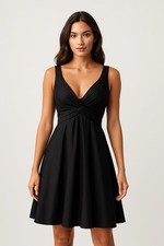 Vestido negro de fiesta de cóctel para mujer sin mangas cuello en V línea A pequeño vestido negro