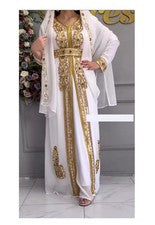 Vestido blanco Georgette Abaya Farasha real islámico marroquí caftán para mujer Dubai