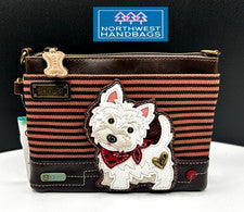 MINI BOLSO BANDOLERA A RAYAS BORGOÑA CHALA WESTIE PERRO CACHORRO