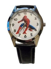 Reloj de pulsera Spiderman de cuarzo con correa de cuero negro