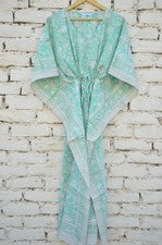 Vestido largo caftán bloque a mano 100 % algodón 100 % sin tarifas✅0 % carga kf-119*