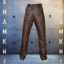 Pantalón de cuero marrón de 5 bolsillos para hombre estilo jeans regular cremallera pantalones mosca