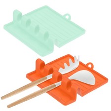 Paquete de 2 reposa utensilios de cocina múltiples de silicona, resistentes al calor [naranja, verde]