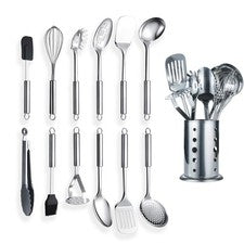 Juego de utensilios de cocina de acero inoxidable de 13 piezas con soporte Inc...
